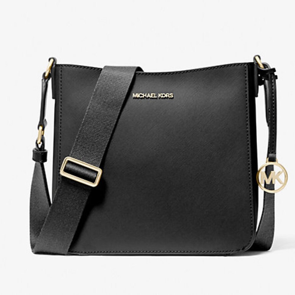 New Michael Kors Jet Set Travel Small Messenger Bag Faux Leather Black